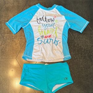 OP Kids Rashguard Set - Aqua and White
